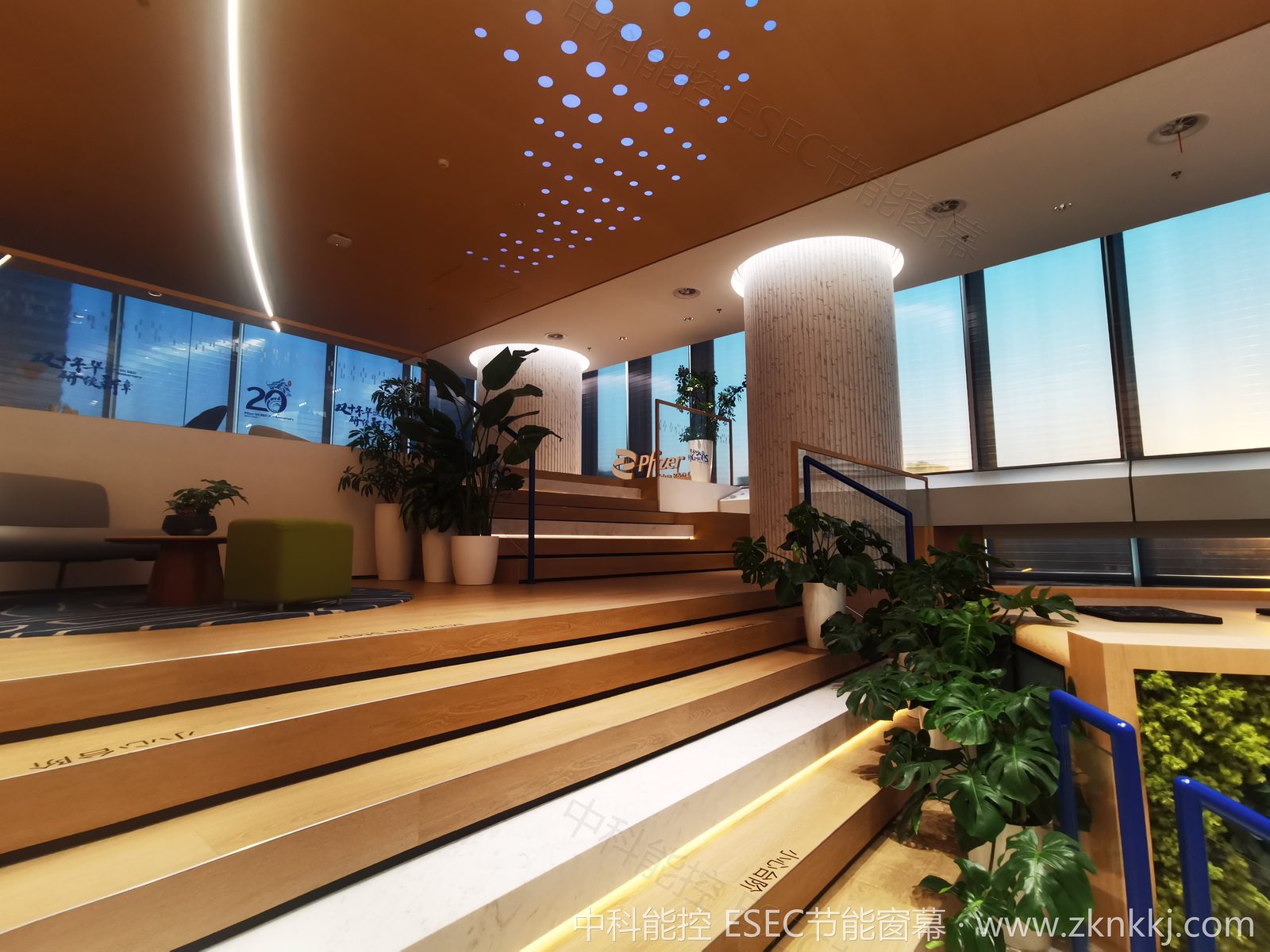 Interior view after window curtain installation at the Pfizer office