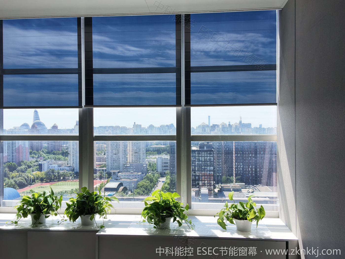 The same area after the curtain: soft, even light with the view outside visible
