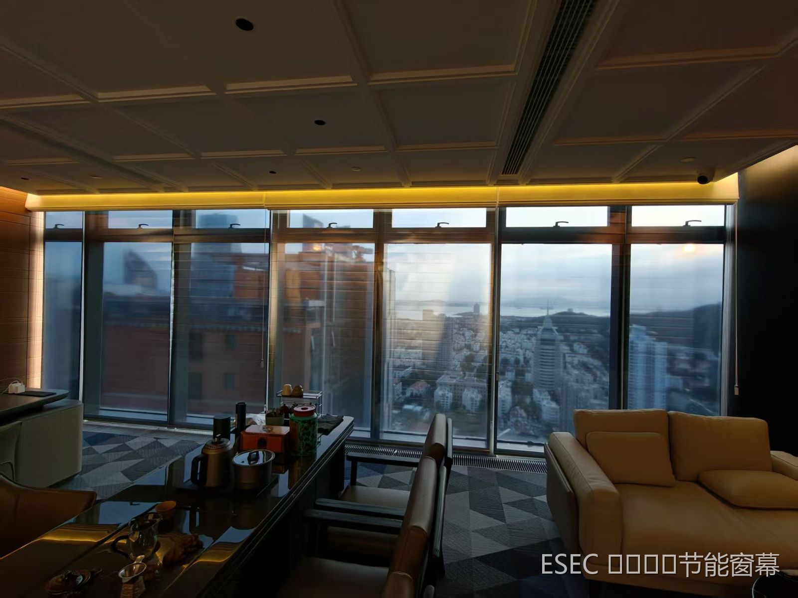 Office window-side lounge and city view