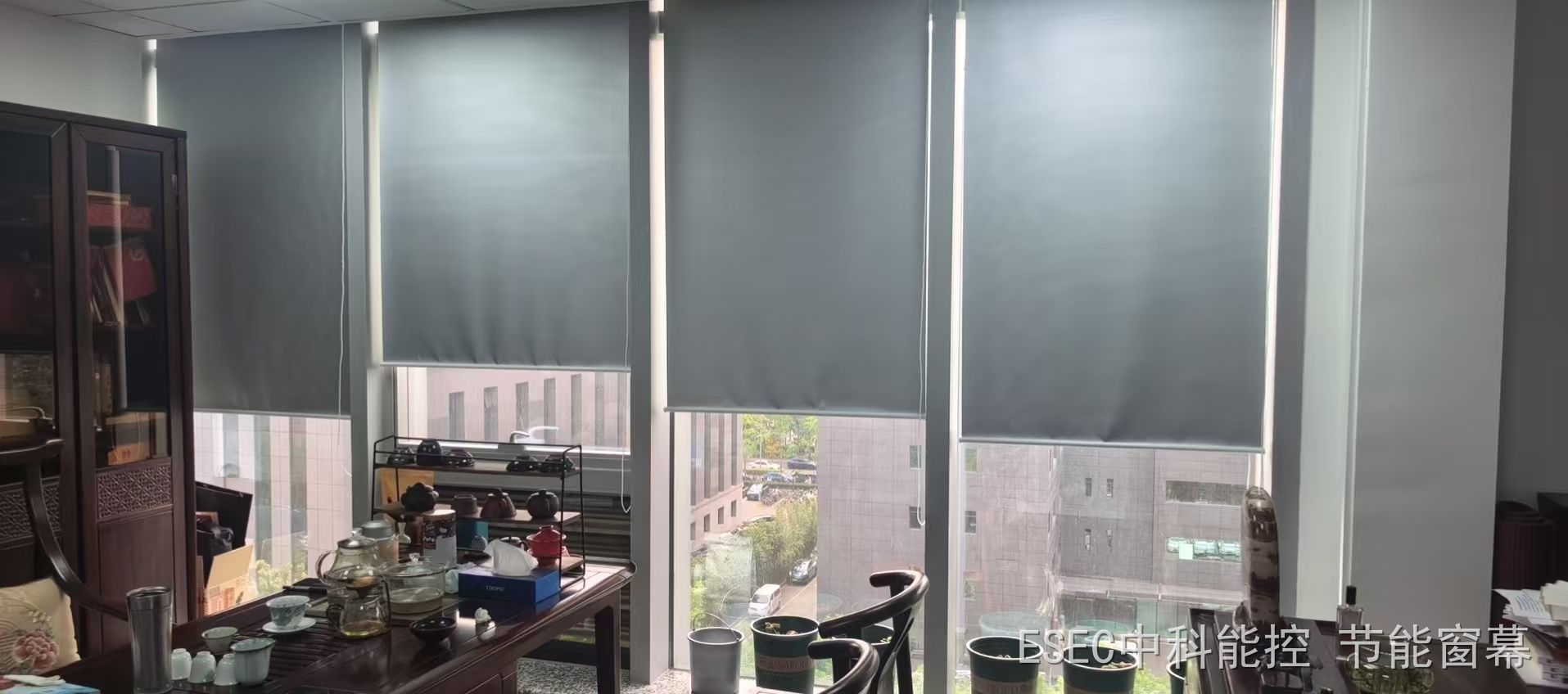 A traditional blackout blind leaves the room dim