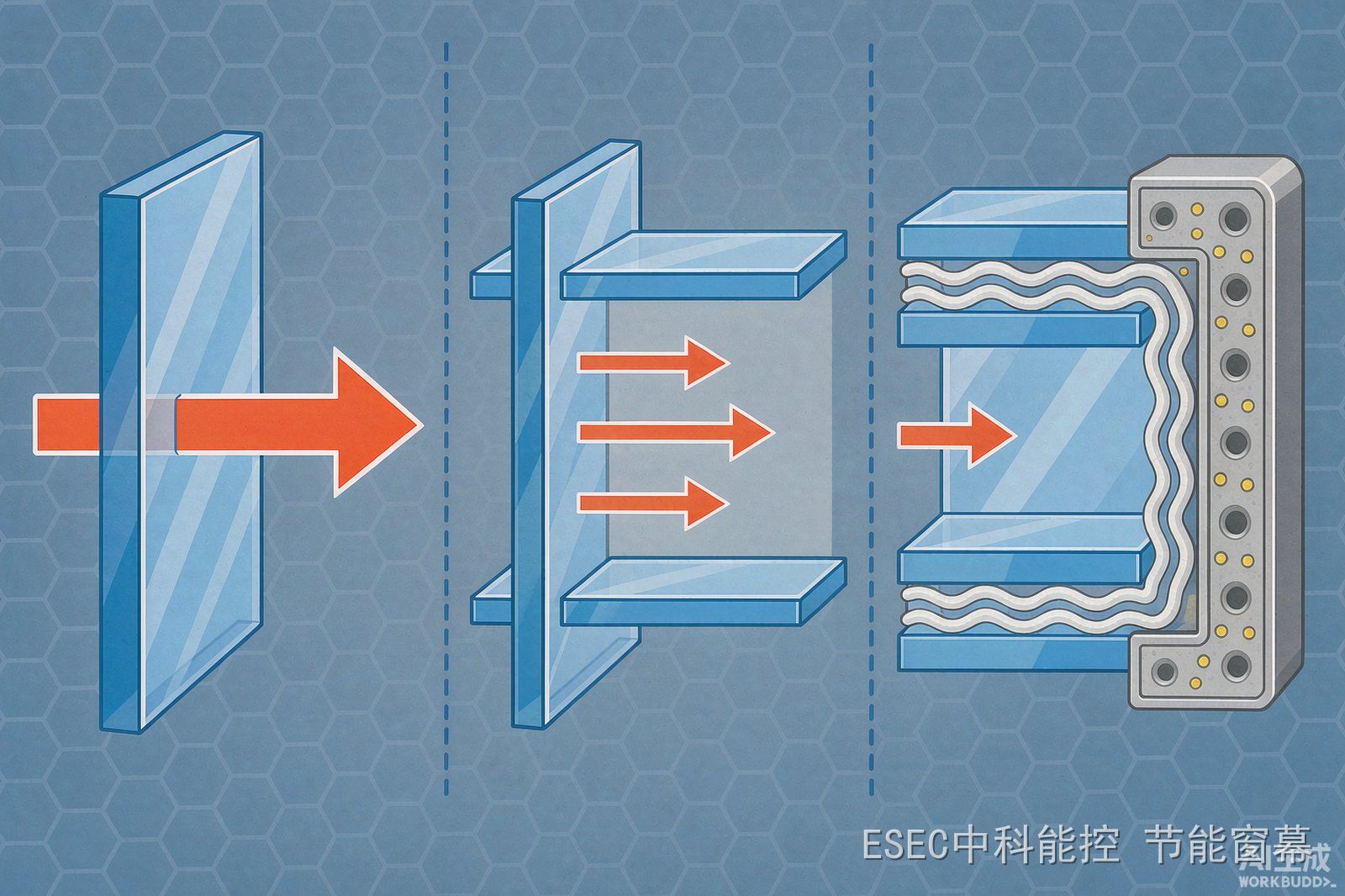 单层玻璃到中空玻璃结构演变与密封构造示意插图
