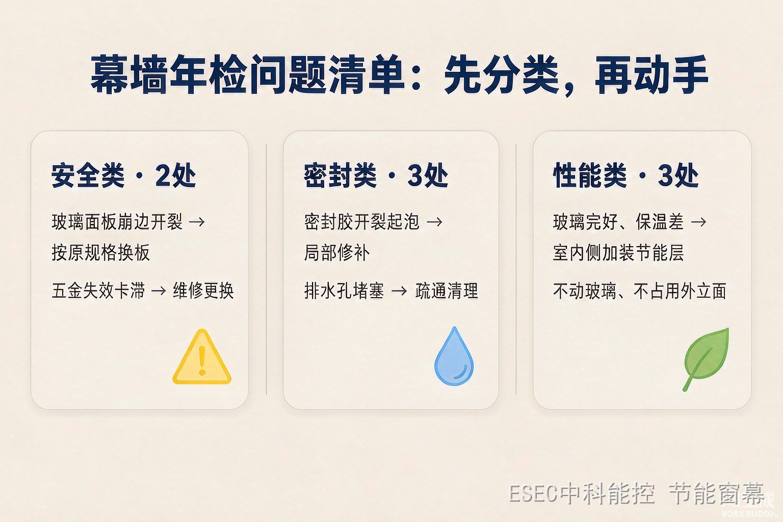 幕墙年检问题清单的分类处置信息图