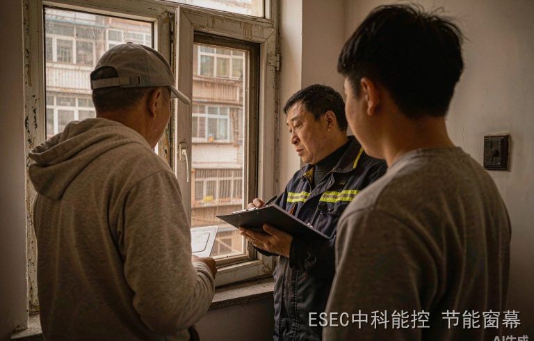 供热部门工作人员入户对老旧住宅外窗保温缺陷进行现场认定