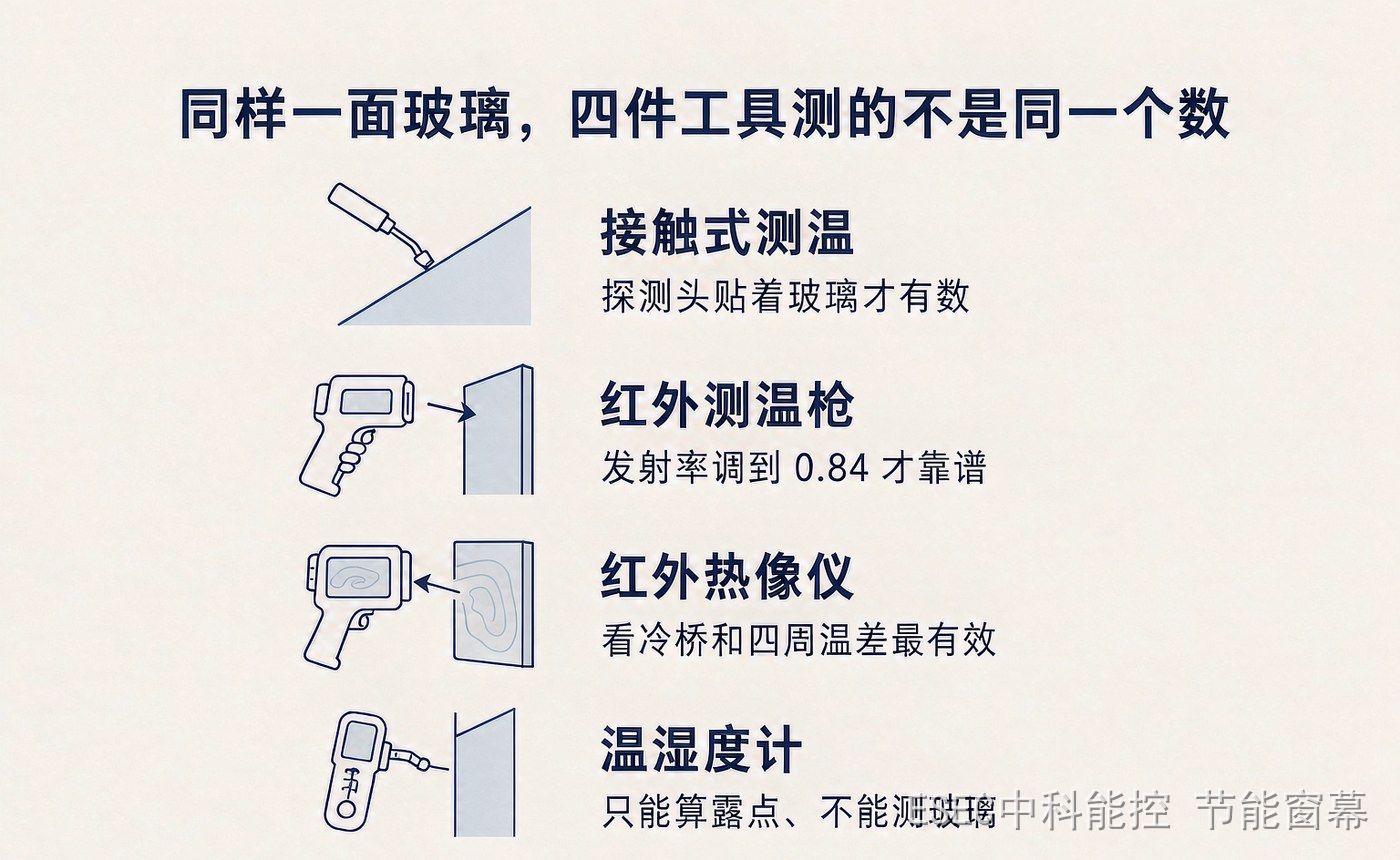 同样一面玻璃,接触式测温、红外测温枪、红外热像仪与温湿度计测的不是同一个数
